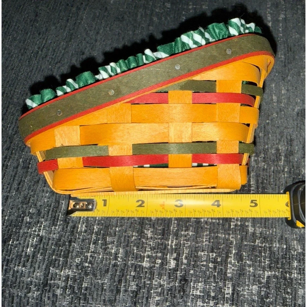 Longaberger Handwoven Small Slanted Basket Red Green Accents Liner & Protector